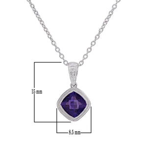 Sterling Silver & Checkerboard-Cushion-Cut Garnet, Amethyst or Blue Topaz Pendant Necklace, 18"
