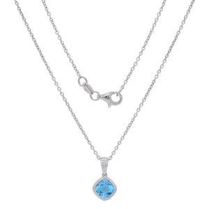 Sterling Silver & Checkerboard-Cushion-Cut Garnet, Amethyst or Blue Topaz Pendant Necklace, 18"