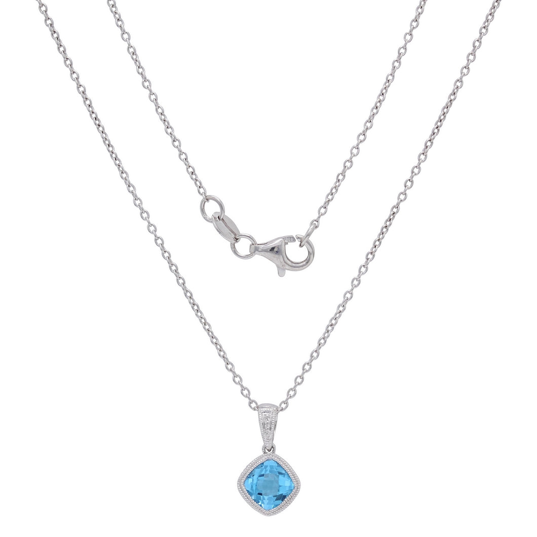 Sterling Silver & Checkerboard-Cushion-Cut Garnet, Amethyst or Blue Topaz Pendant Necklace, 18