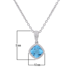 Sterling Silver & Checkerboard-Cushion-Cut Garnet, Amethyst or Blue Topaz Pendant Necklace, 18"