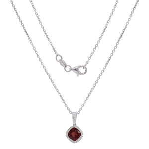 Sterling Silver & Checkerboard-Cushion-Cut Garnet, Amethyst or Blue Topaz Pendant Necklace, 18"