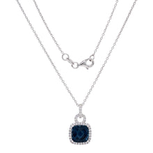 Load image into Gallery viewer, .925 Sterling Silver &amp; Cushion-Cut London Blue Topaz Lock-Shaped 3/4&quot; Pendant Necklace with White Sapphire Accents, 18&quot;