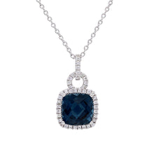 Load image into Gallery viewer, .925 Sterling Silver &amp; Cushion-Cut London Blue Topaz Lock-Shaped 3/4&quot; Pendant Necklace with White Sapphire Accents, 18&quot;