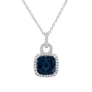 .925 Sterling Silver & Cushion-Cut London Blue Topaz Lock-Shaped 3/4" Pendant Necklace with White Sapphire Accents, 18"