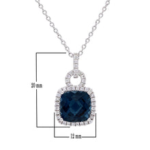 Load image into Gallery viewer, .925 Sterling Silver &amp; Cushion-Cut London Blue Topaz Lock-Shaped 3/4&quot; Pendant Necklace with White Sapphire Accents, 18&quot;