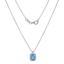 Load image into Gallery viewer, .925 Sterling Silver Rectangle Cushion-Cut Blue Topaz Milgrain 1/2&quot; Pendant Necklace with White Sapphire Accent, 18&quot;