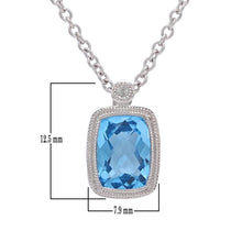 Load image into Gallery viewer, .925 Sterling Silver Rectangle Cushion-Cut Blue Topaz Milgrain 1/2&quot; Pendant Necklace with White Sapphire Accent, 18&quot;