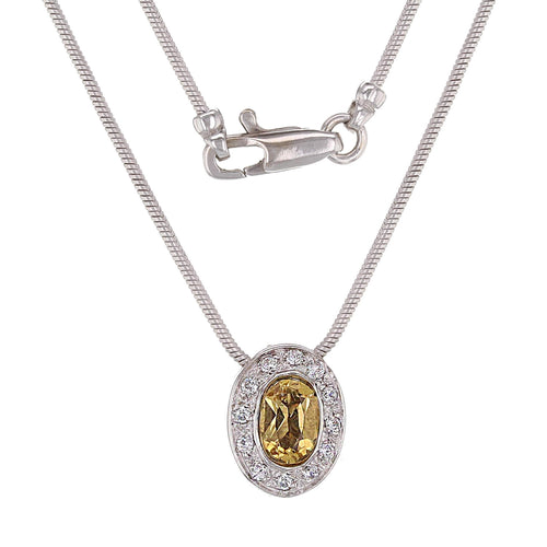 Italian 14k White Gold 0.87ctw Citrine & Diamond Oval Floating Pendant, 18