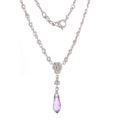 Italian 14k White Gold 3.70ctw Amethyst Briolette Vintage Style Necklace, 18