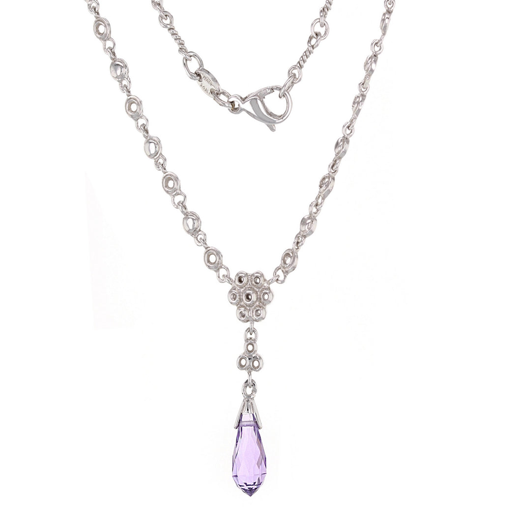 Italian 14k White Gold 3.70ctw Amethyst Briolette Vintage Style Necklace, 18