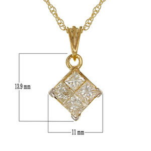 14k Yellow Gold 1ctw Diamond Square Pendant Necklace Set
