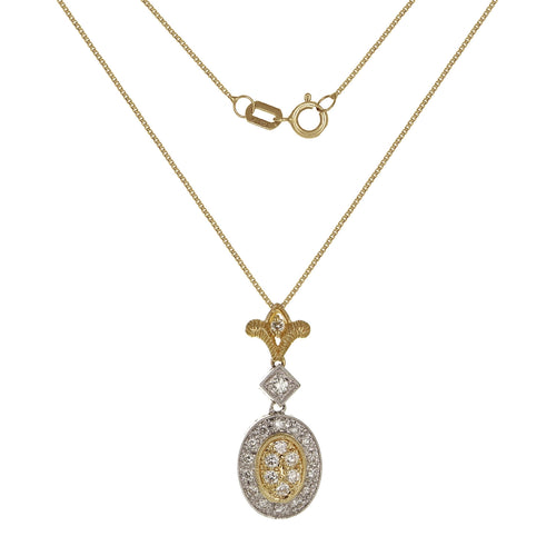 14k Yellow & White Gold 0.35ctw Diamond Deco Style Drop Pendant Necklace
