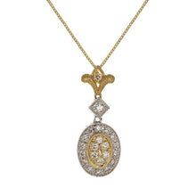 Load image into Gallery viewer, 14k Yellow &amp; White Gold 0.35ctw Diamond Deco Style Drop Pendant Necklace