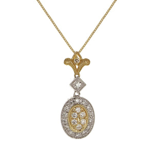 14k Yellow & White Gold 0.35ctw Diamond Deco Style Drop Pendant Necklace