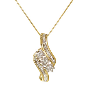 14k Yellow Gold 1ctw Diamond Slide Waterfall Pendant Necklace