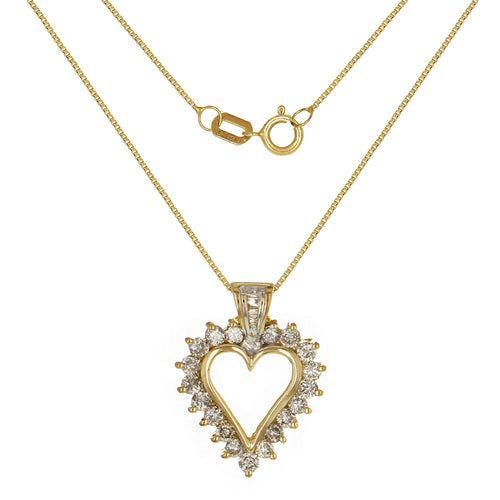 10k Yellow Gold 1ctw Diamond Cluster Heart Pendant Necklace