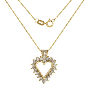 10k Yellow Gold 1ctw Diamond Cluster Heart Pendant Necklace