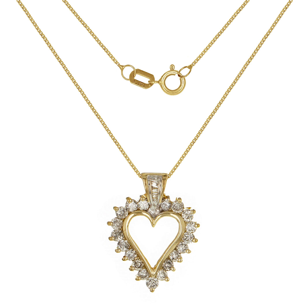 10k Yellow Gold 1ctw Diamond Cluster Heart Pendant Necklace