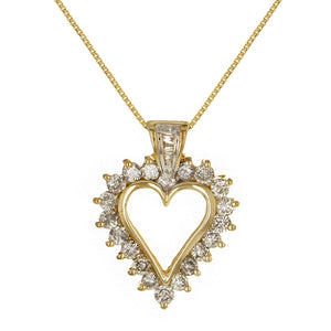 10k Yellow Gold 1ctw Diamond Cluster Heart Pendant Necklace