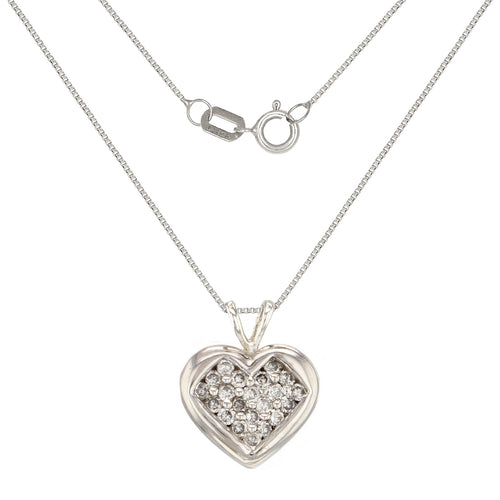14k White Gold 1/2ctw Diamond Double Bail Heart Pendant Necklace