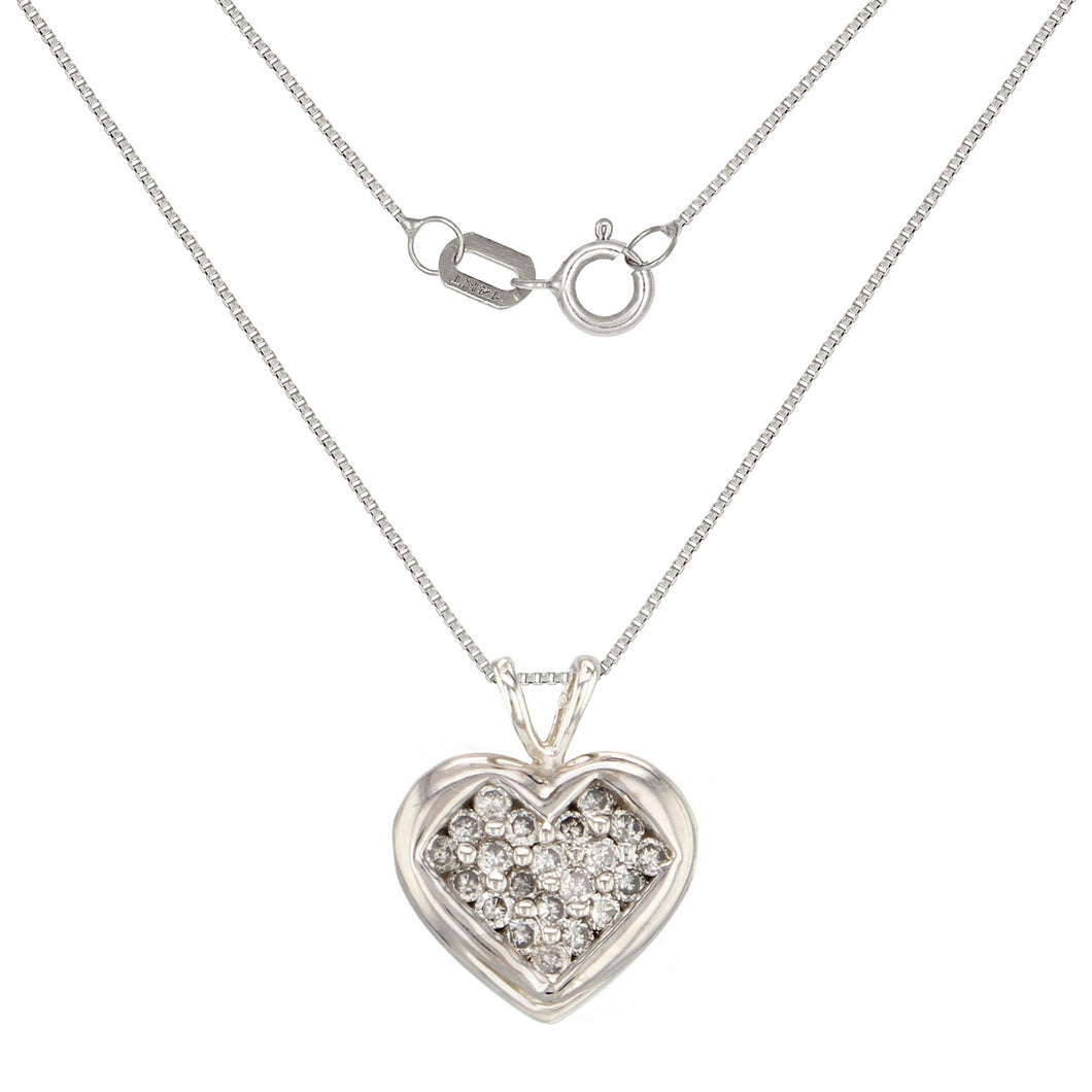 14k White Gold 1/2ctw Diamond Double Bail Heart Pendant Necklace