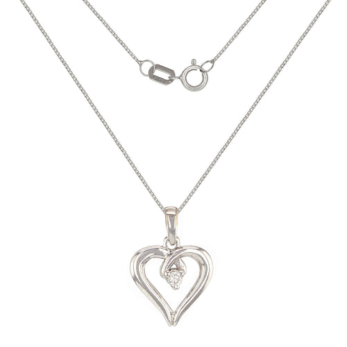 14k White Gold 0.12ctw Diamond Solitaire Heart  Pendant Necklace