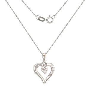 14k White Gold 0.12ctw Diamond Solitaire Heart  Pendant Necklace