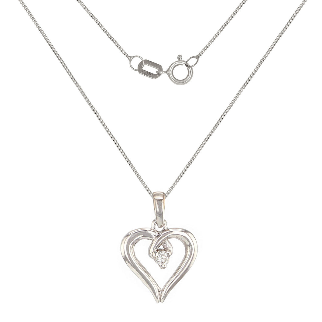 14k White Gold 0.12ctw Diamond Solitaire Heart  Pendant Necklace