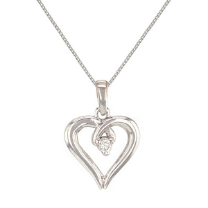 14k White Gold 0.12ctw Diamond Solitaire Heart  Pendant Necklace
