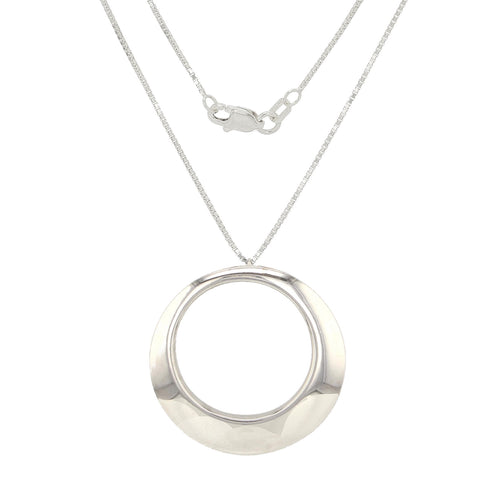 Italian 14k White Gold Eternity Love Circle Pendant Necklace