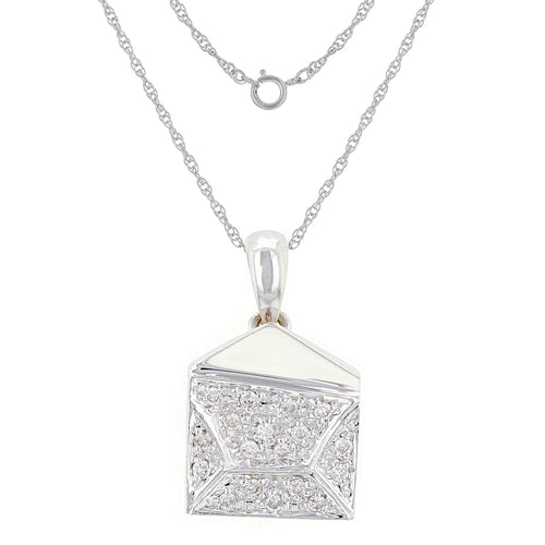 14k White Gold 0.17ctw Round Diamond Pave Purse Pendant Necklace, 18