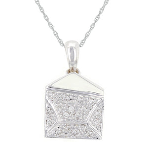 14k White Gold 0.17ctw Round Diamond Pave Purse Pendant Necklace, 18"
