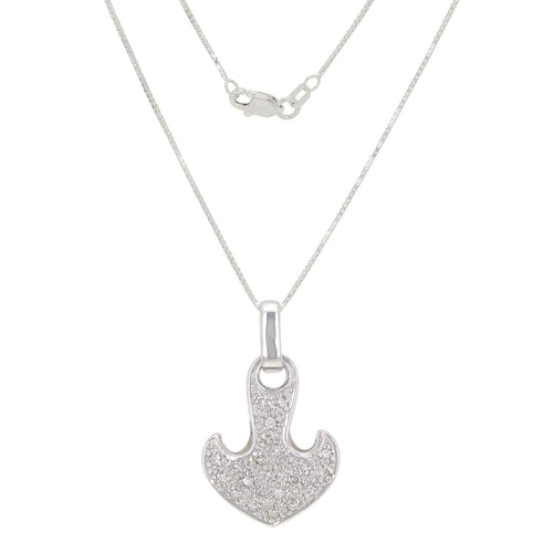 14k White Gold 1/4ctw Diamond Nautical Anchor Pendant Necklace, 18