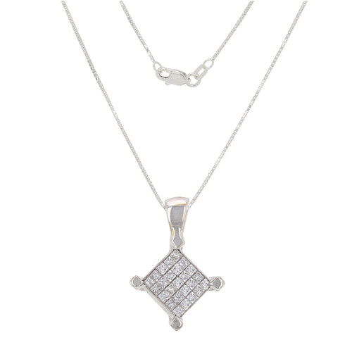 Italian 14k White Gold 1/2ctw Princess Diamond  Square Pendant Necklace, 18