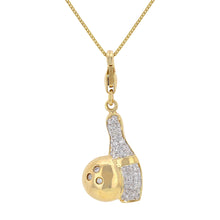 Load image into Gallery viewer, 14k Yellow Gold 0.20ctw Diamond Pave Bowling Pin &amp; Ball Pendant Necklace Set, 18&quot;