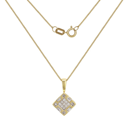 14k Yellow Gold 0.52ctw Mixed Cut  Diamond Square Pendant Necklace, 18