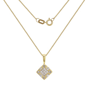 14k Yellow Gold 0.52ctw Mixed Cut  Diamond Square Pendant Necklace, 18"