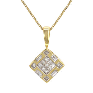 14k Yellow Gold 0.52ctw Mixed Cut  Diamond Square Pendant Necklace, 18"