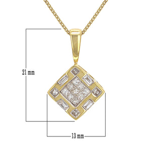 14k Yellow Gold 0.52ctw Mixed Cut  Diamond Square Pendant Necklace, 18"