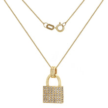 Load image into Gallery viewer, Italian 14k Yellow Gold 1.10ctw Diamond Pave Trendy Padlock Pendant Necklace, 18&quot;