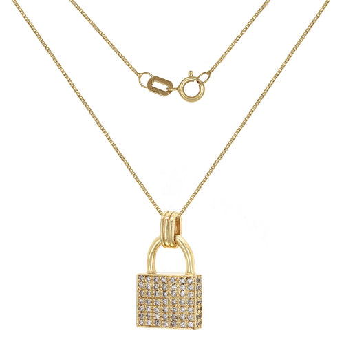 Italian 14k Yellow Gold 1.10ctw Diamond Pave Trendy Padlock Pendant Necklace, 18