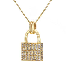 Load image into Gallery viewer, Italian 14k Yellow Gold 1.10ctw Diamond Pave Trendy Padlock Pendant Necklace, 18&quot;