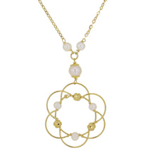 Load image into Gallery viewer, Italian 14k Yellow Gold White Pearl Magic Wire Sphere Pendant Y-Necklace, 18&quot;