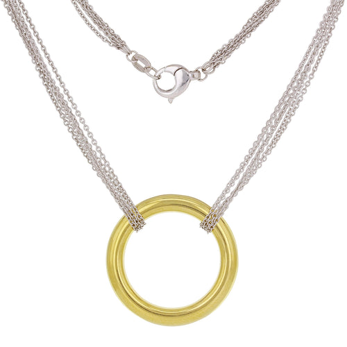 14k Yellow & White Gold Eternity Love Circle Multi-Chain Necklace