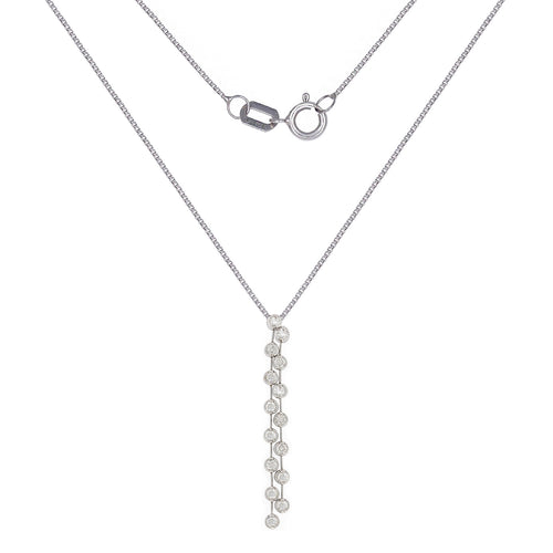 Italian 14k White Gold 0.90ctw Diamond Linear Drop Pendant Necklace, 18