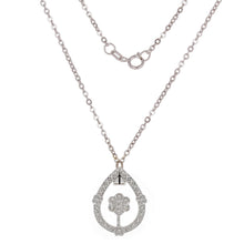 Load image into Gallery viewer, Italian 14k White Gold 0.22ctw Diamond Flower in a Pear Pendant Necklace, 18&quot;