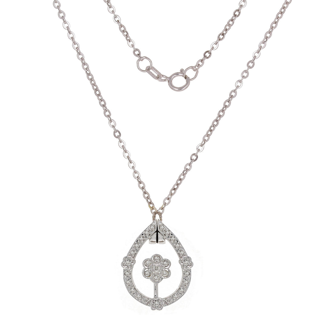 Italian 14k White Gold 0.22ctw Diamond Flower in a Pear Pendant Necklace, 18