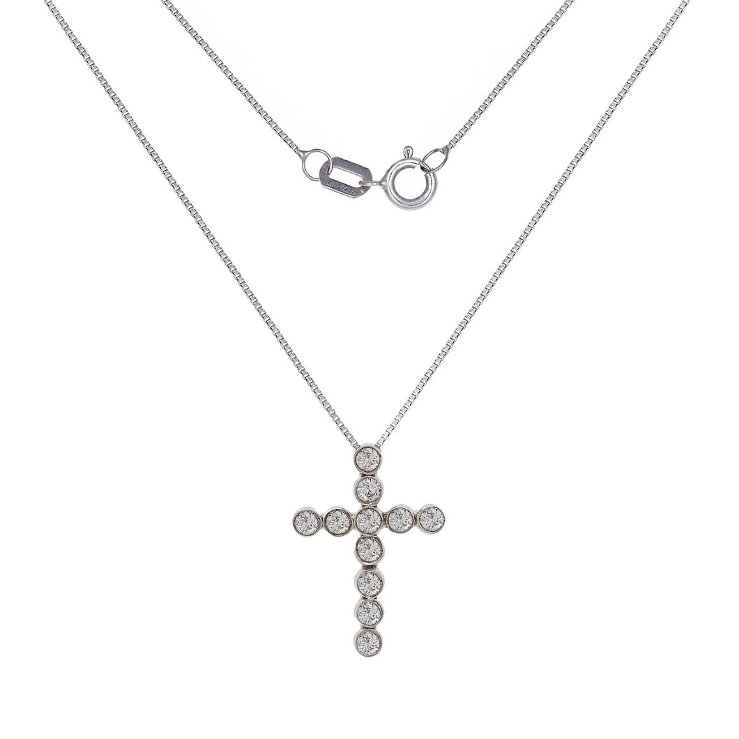 Italian 14k White Gold 1/2ctw Diamond Bezel Cross Pendant Necklace, 18
