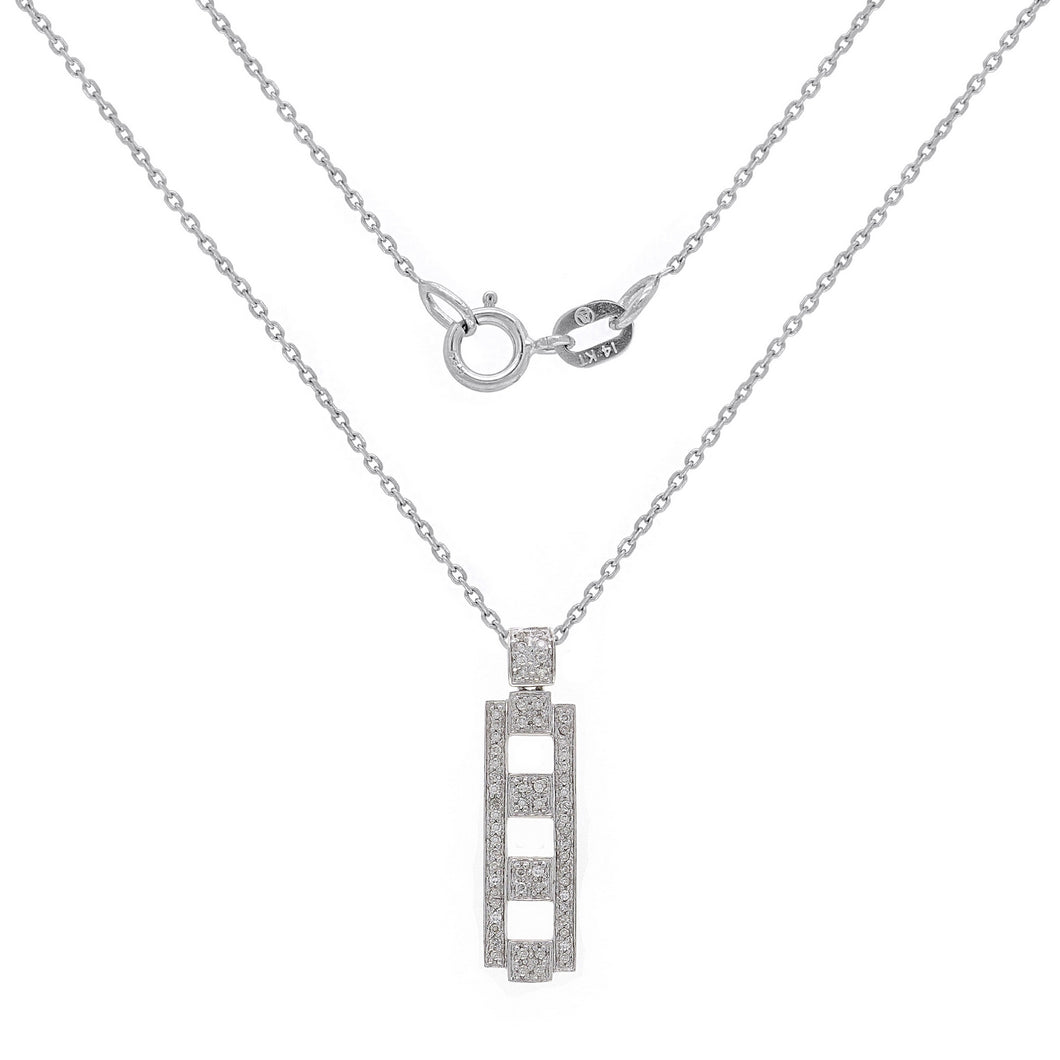 18k White Gold 0.32ctw Diamond Deco Style Pendant Necklace, 18