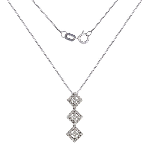 14k White Gold 1/3ctw Diamond Triple Square Pendant Necklace, 18